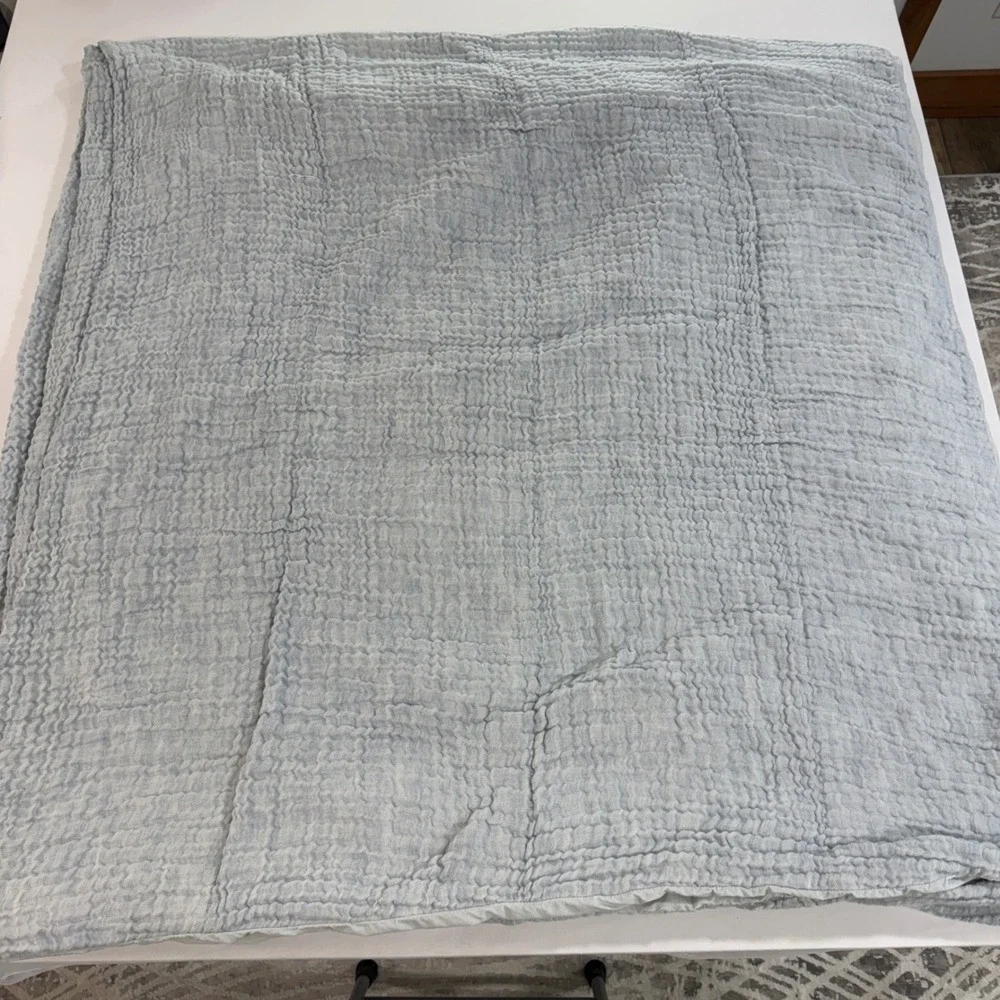 Pottery Barn Cloud Linen Cotton Duvet Cover Full Queen Light Blue Textured Gauze